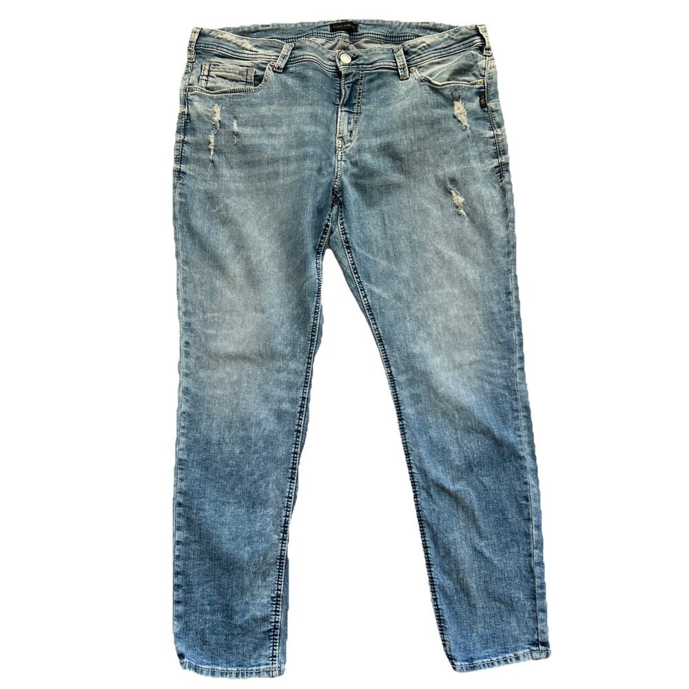 Silver Jeans Co Girlfriend Jeans Womens Sz 22 Distressed Hi-Rise Stretch Cowgirl